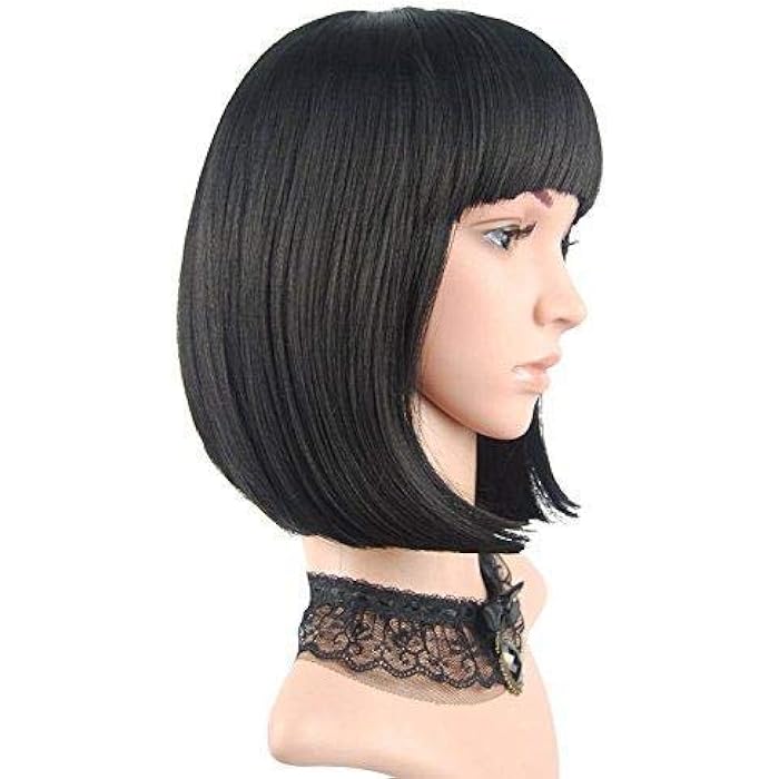 DILLARDS No Logo Black Straight Short Hair Bob Wigs With Flat Bangs Cosplay Synthetic Wigs For Women - Image 4